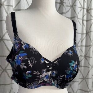 Torrid Black Floral Bra with Blue and Purple Accents
